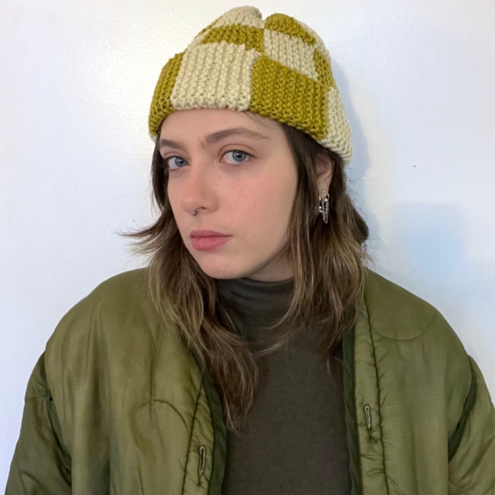 Knitted Checkered Beanie